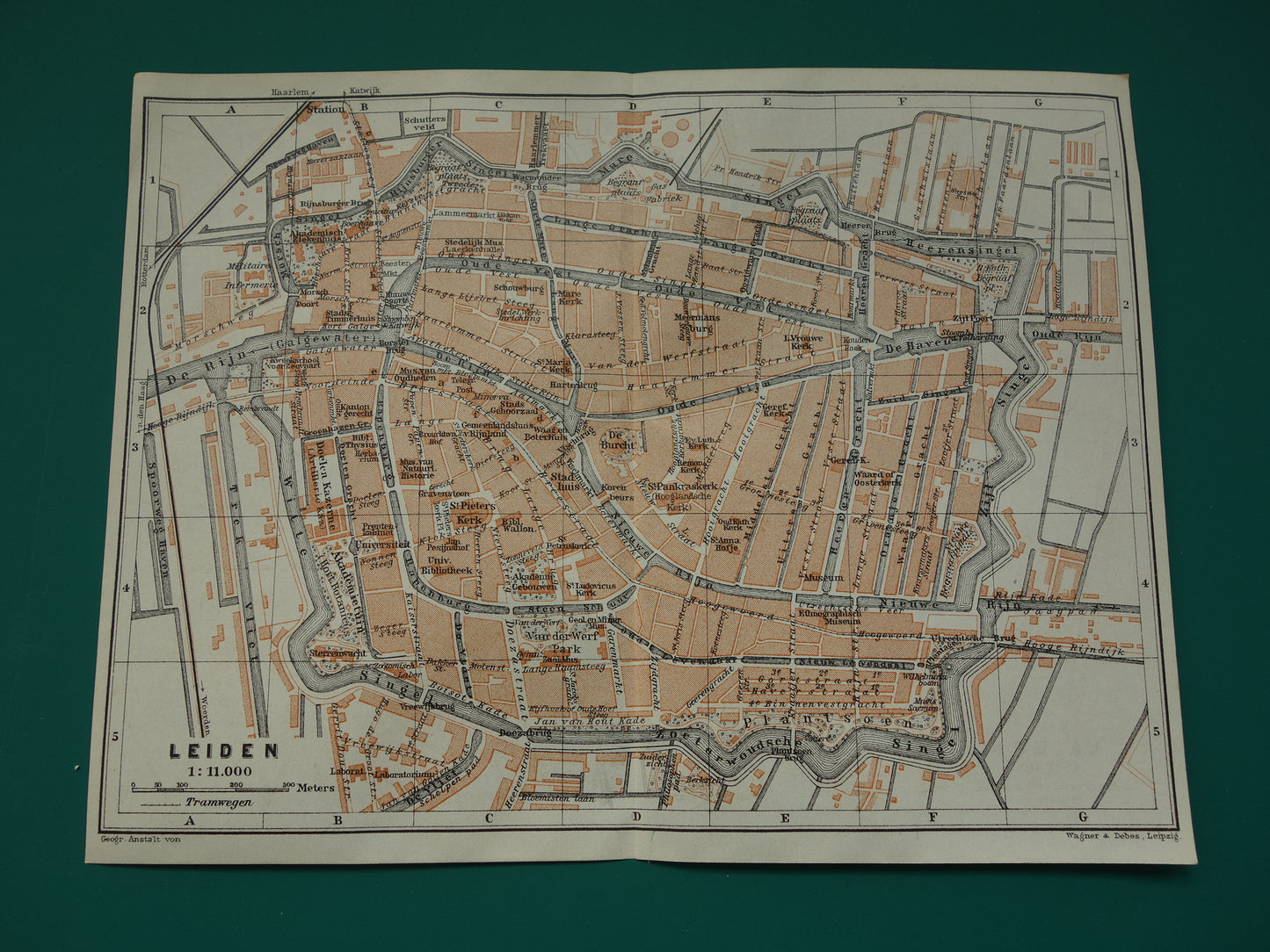 LEIDEN oude kaart van Leiden uit 1910 kleine originele antieke plattegrond