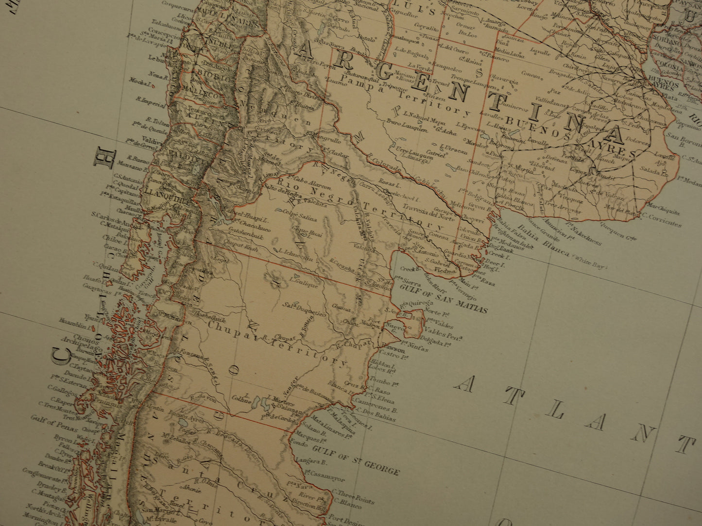 Chili Oude kaart van Chili uit 1890 Grote antieke Engelse landkaart