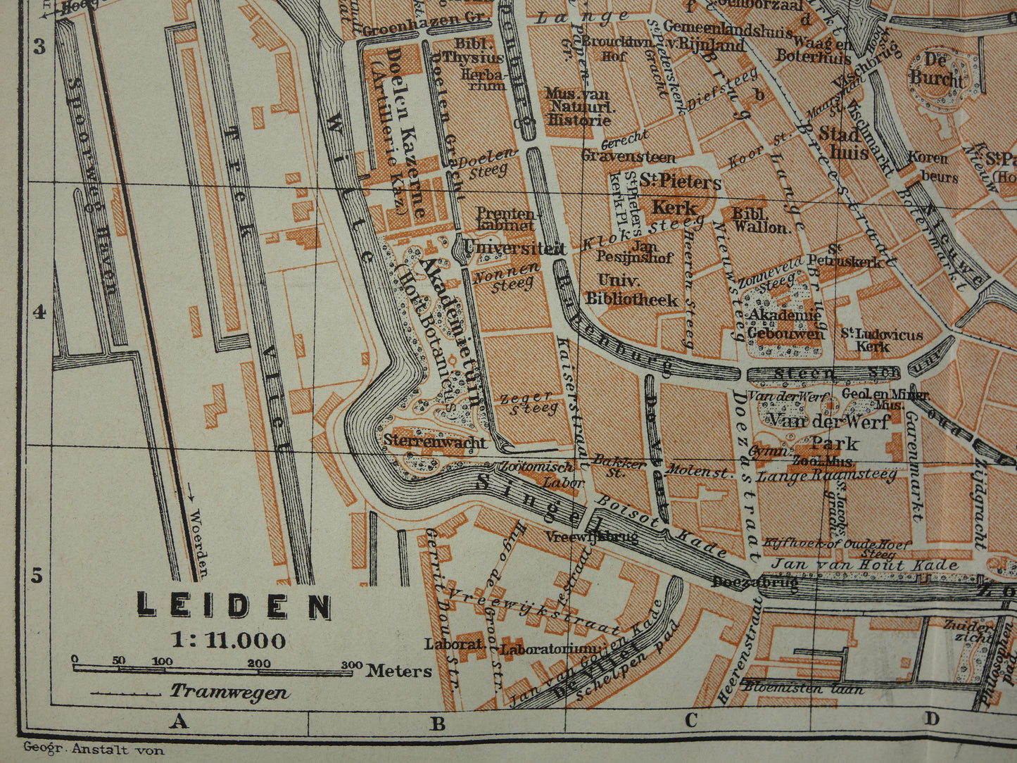 LEIDEN oude kaart van Leiden uit 1910 kleine originele antieke plattegrond
