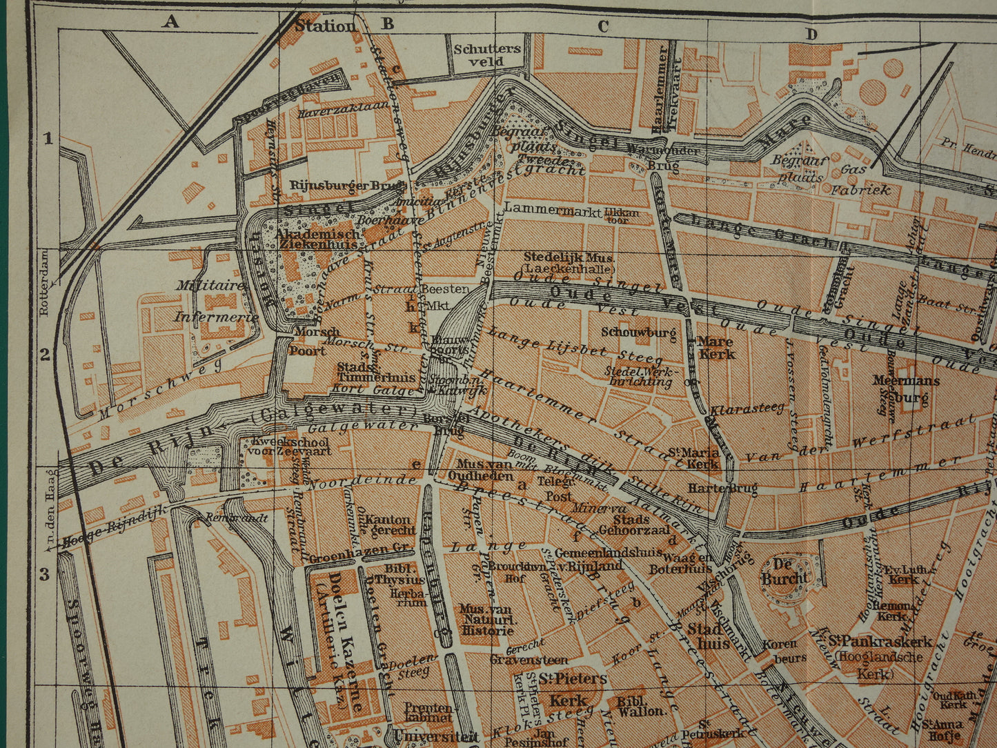LEIDEN oude kaart van Leiden uit 1910 kleine originele antieke plattegrond