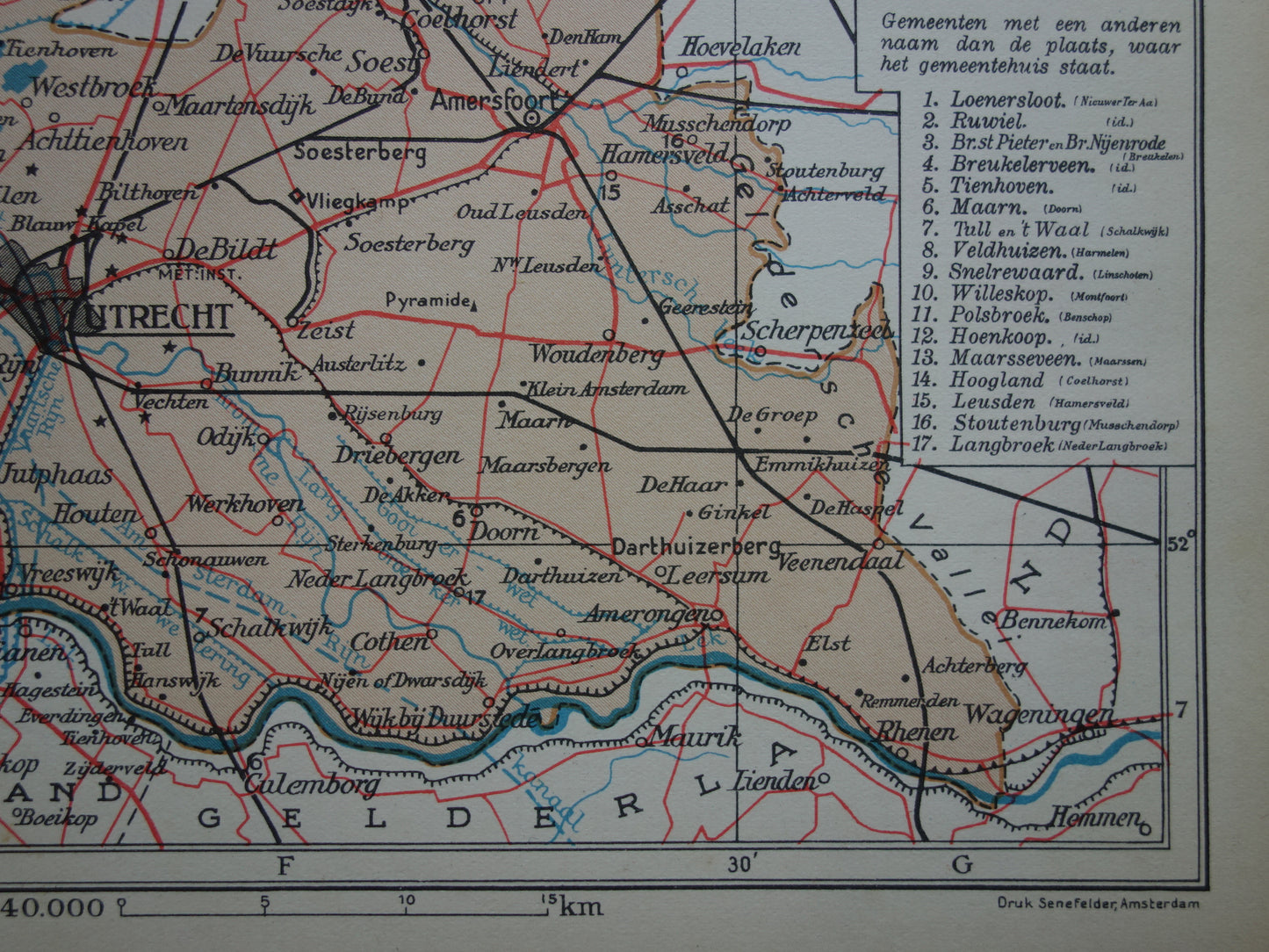 UTRECHT Oude landkaart van de provincie Utrecht uit 1938 kleine originele vintage historische kaart