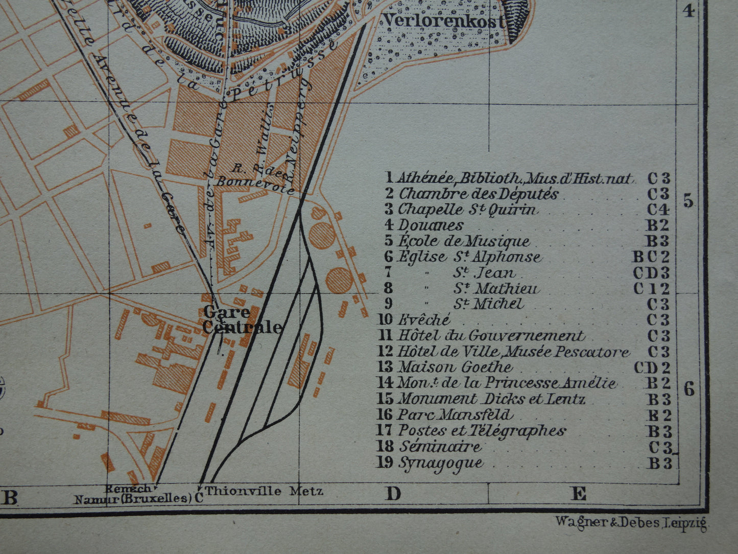 LUXEMBURG oude kaart van Luxembourg Stad uit 1904 kleine originele antieke plattegrond landkaart