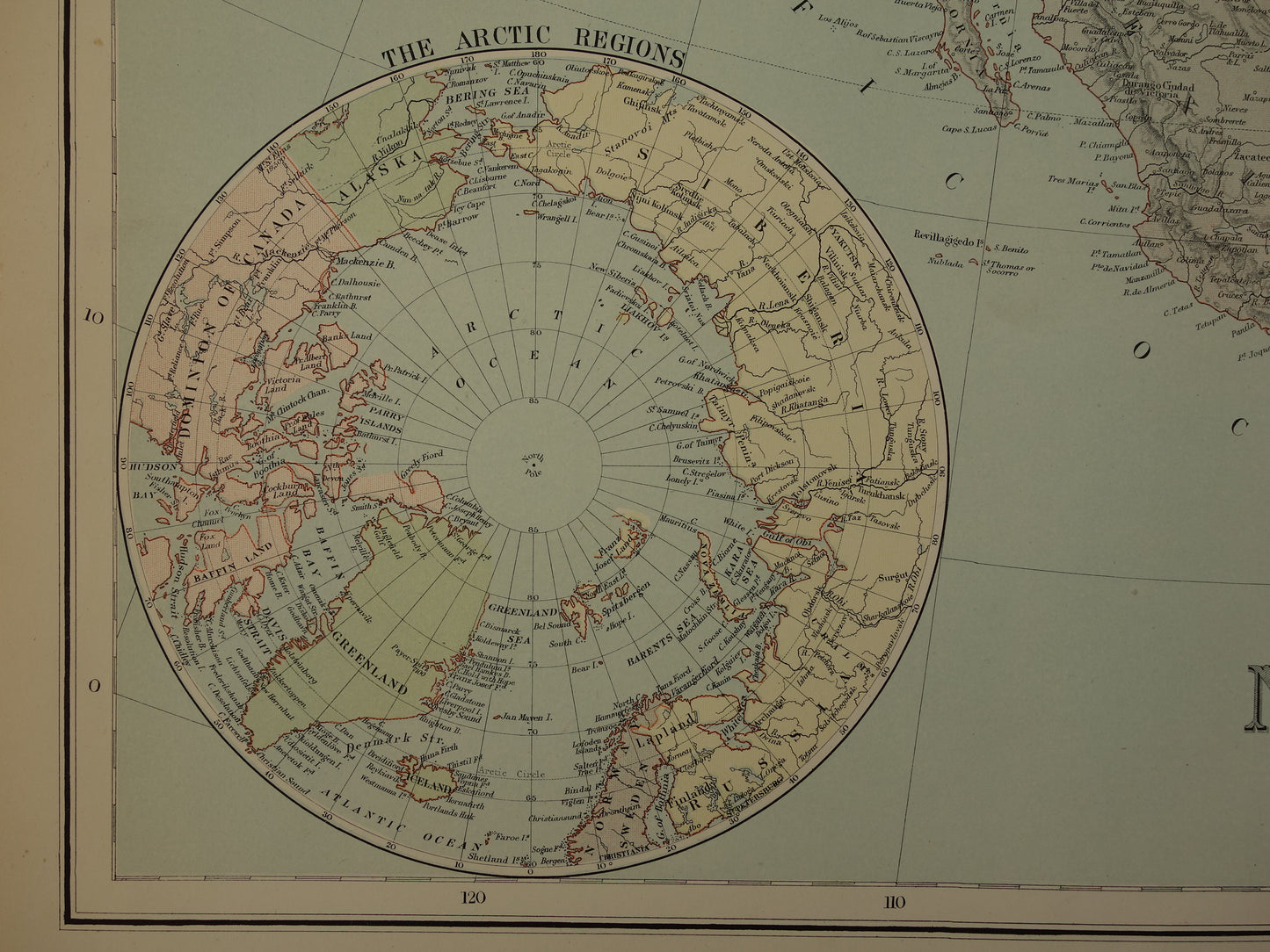 Oude kaart van Noord-Amerika uit 1890 Grote antieke Engelse landkaart