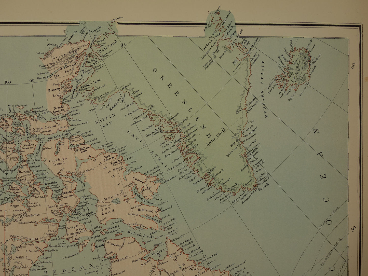 Oude kaart van Noord-Amerika uit 1890 Grote antieke Engelse landkaart