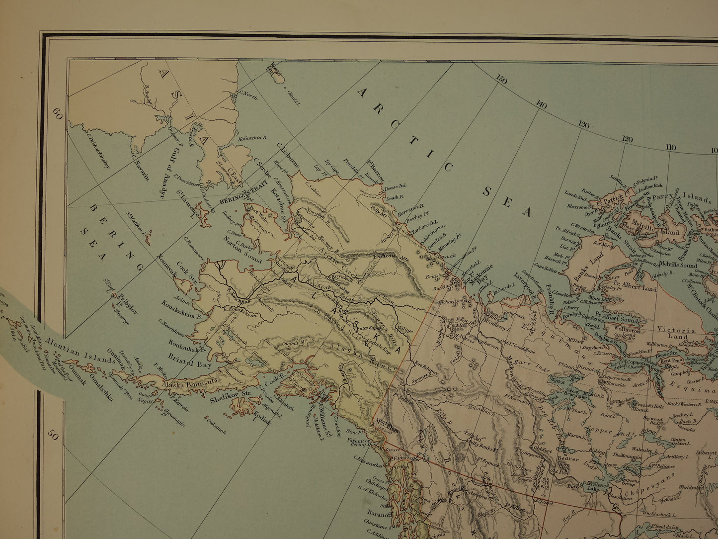 Oude kaart van Noord-Amerika uit 1890 Grote antieke Engelse landkaart