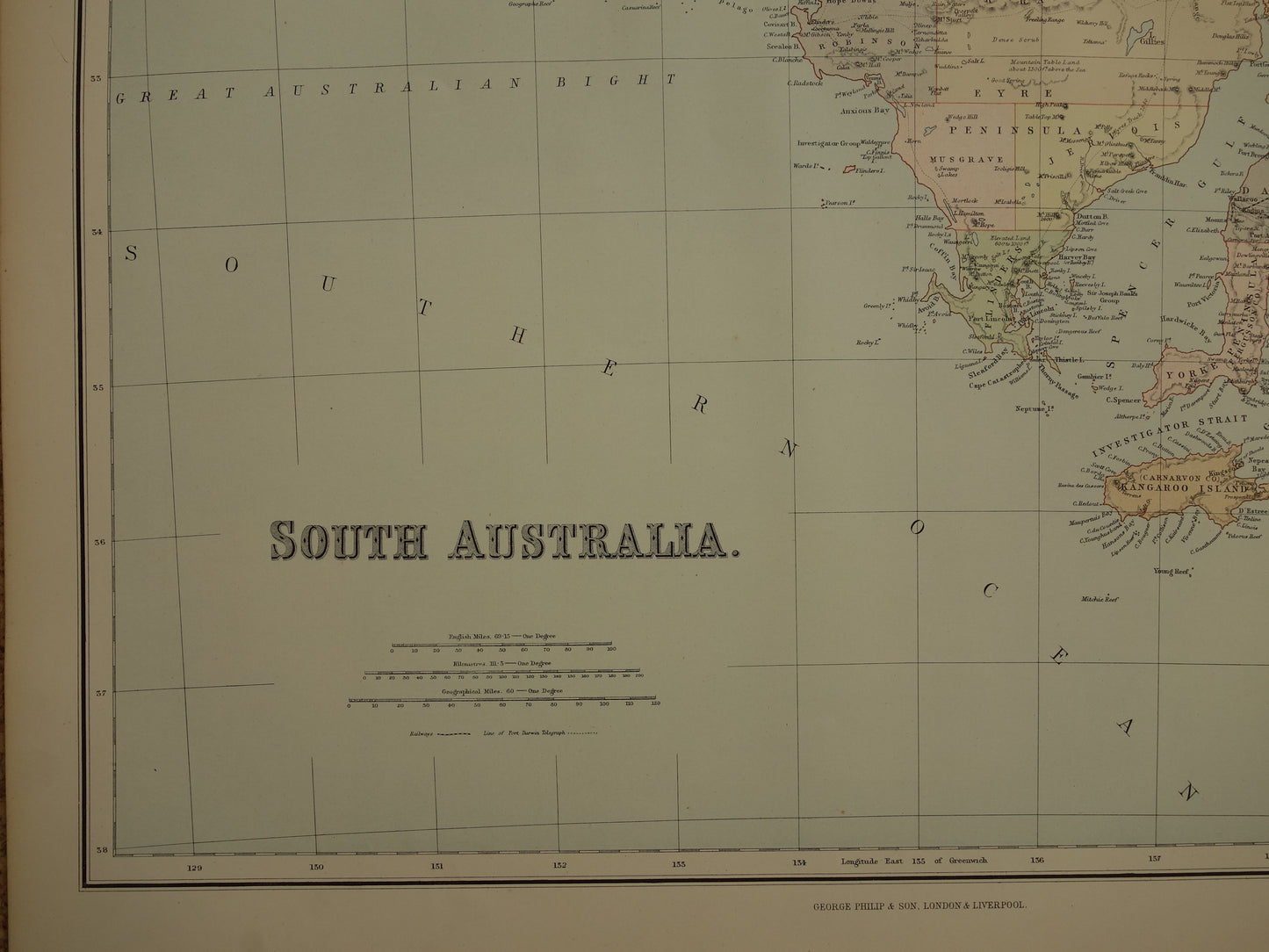 Grote kaart van AUSTRALIË oude kaart van Souh Australia met Northern Territory 1890 originele antieke Engelse landkaart Zuid-Australië