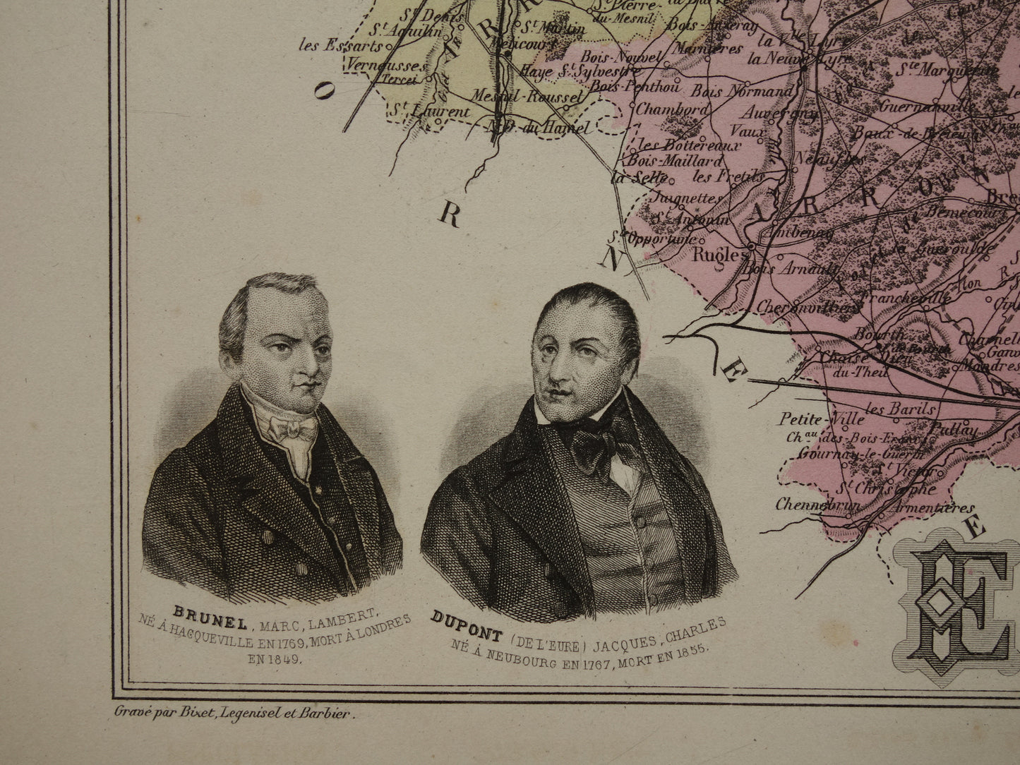 EURE Kaart van Eure departement in Frankrijk uit 1883 originele antieke oude handgekleurde landkaart Evreux