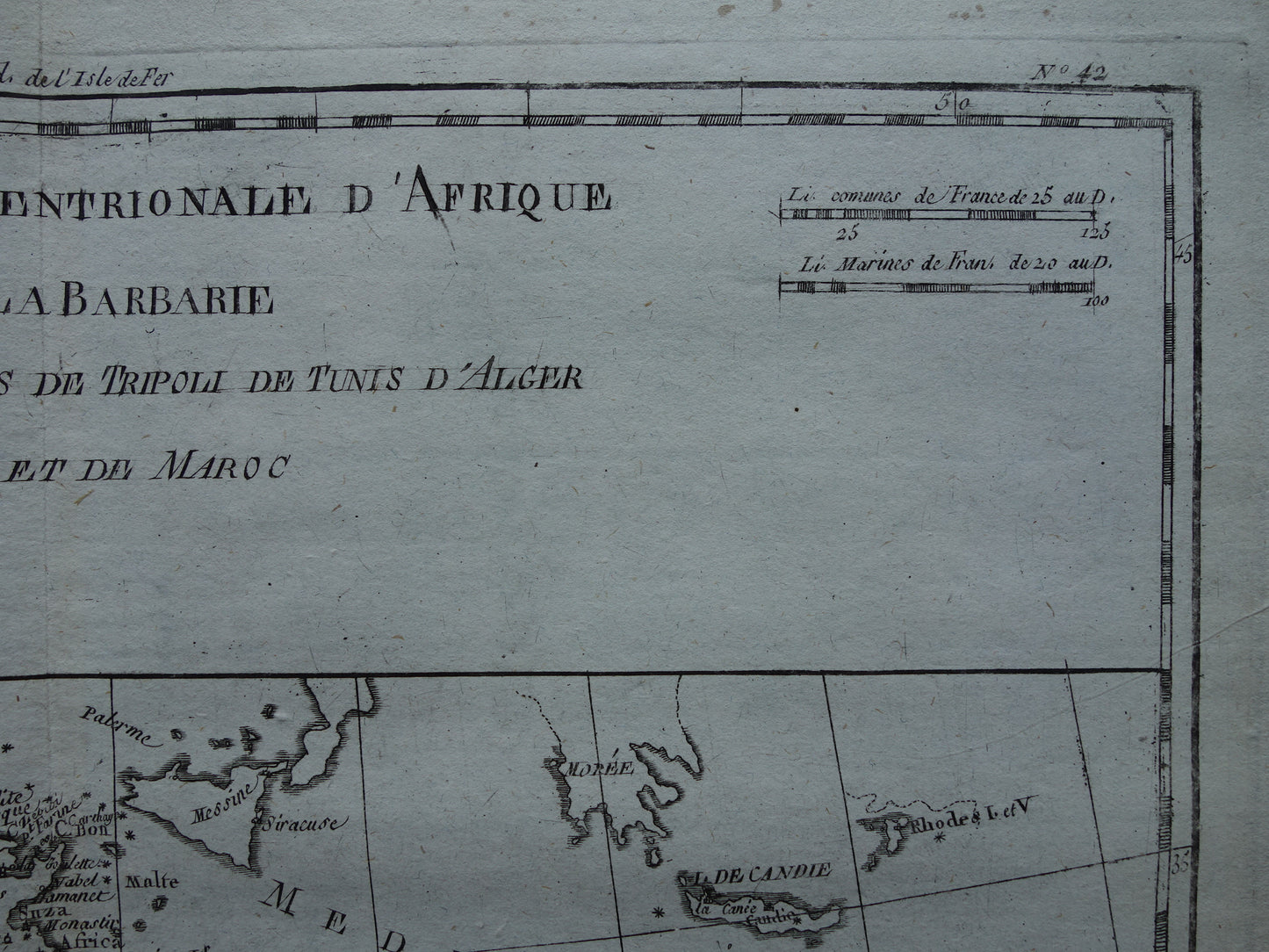 Old map of North Africa Original antique French Bonne map from 1784 of Morocco Fez Tripoli Algiers