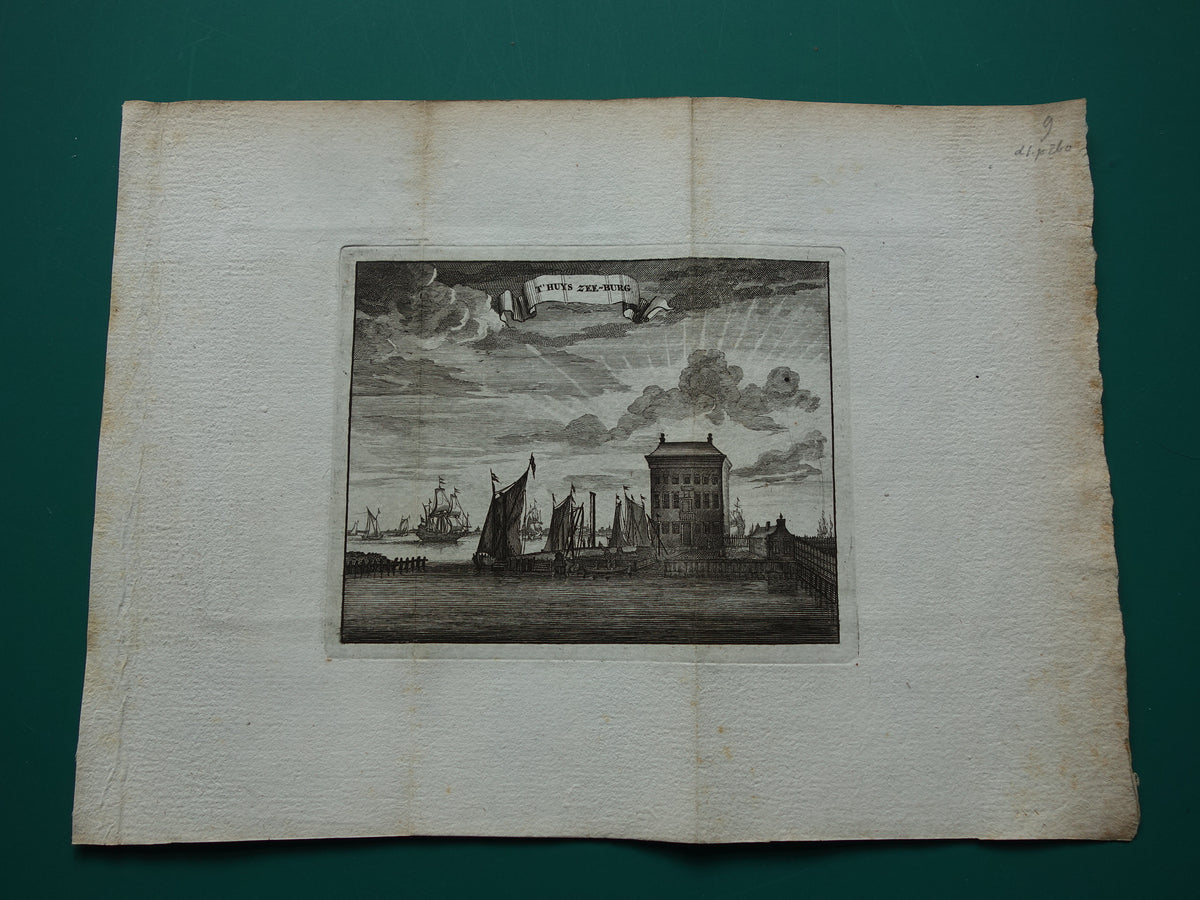 Zeeburg Amsterdam Old print 1770 Original antique engraving The house Zeeburg 't Huys Zee-burg.