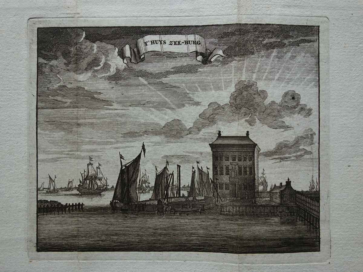 Zeeburg Amsterdam Oude prent 1770 Originele antieke gravure Het huis Zeeburg 't Huys Zee-burg.