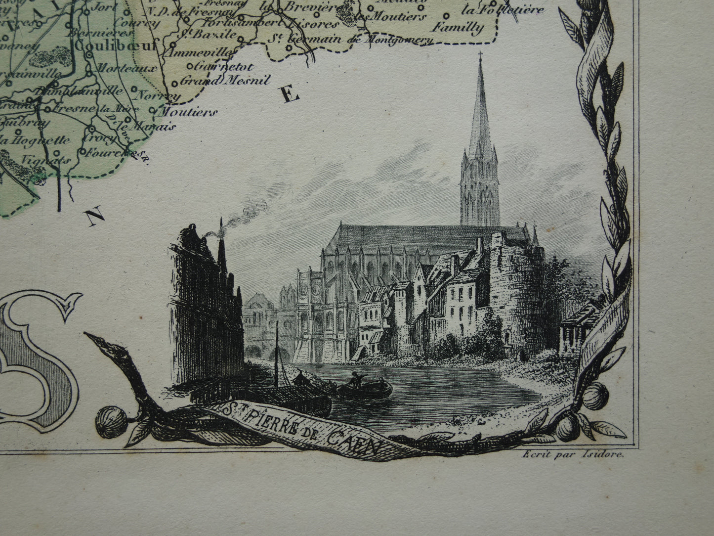 CALVADOS Oude Kaart van departement in Frankrijk uit 1870 originele antieke handgekleurde landkaart Caen Calvados