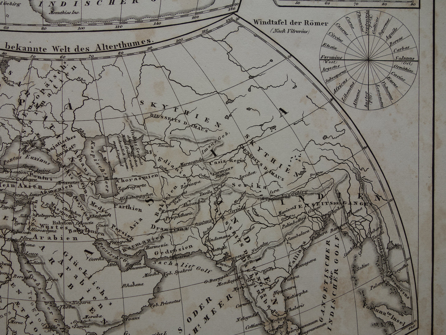 Antieke historische WERELDKAARTEN 1849 oude print met kaart van Strabo Ptolemaeus Herodotus van de wereld in de klassieke oudheid
