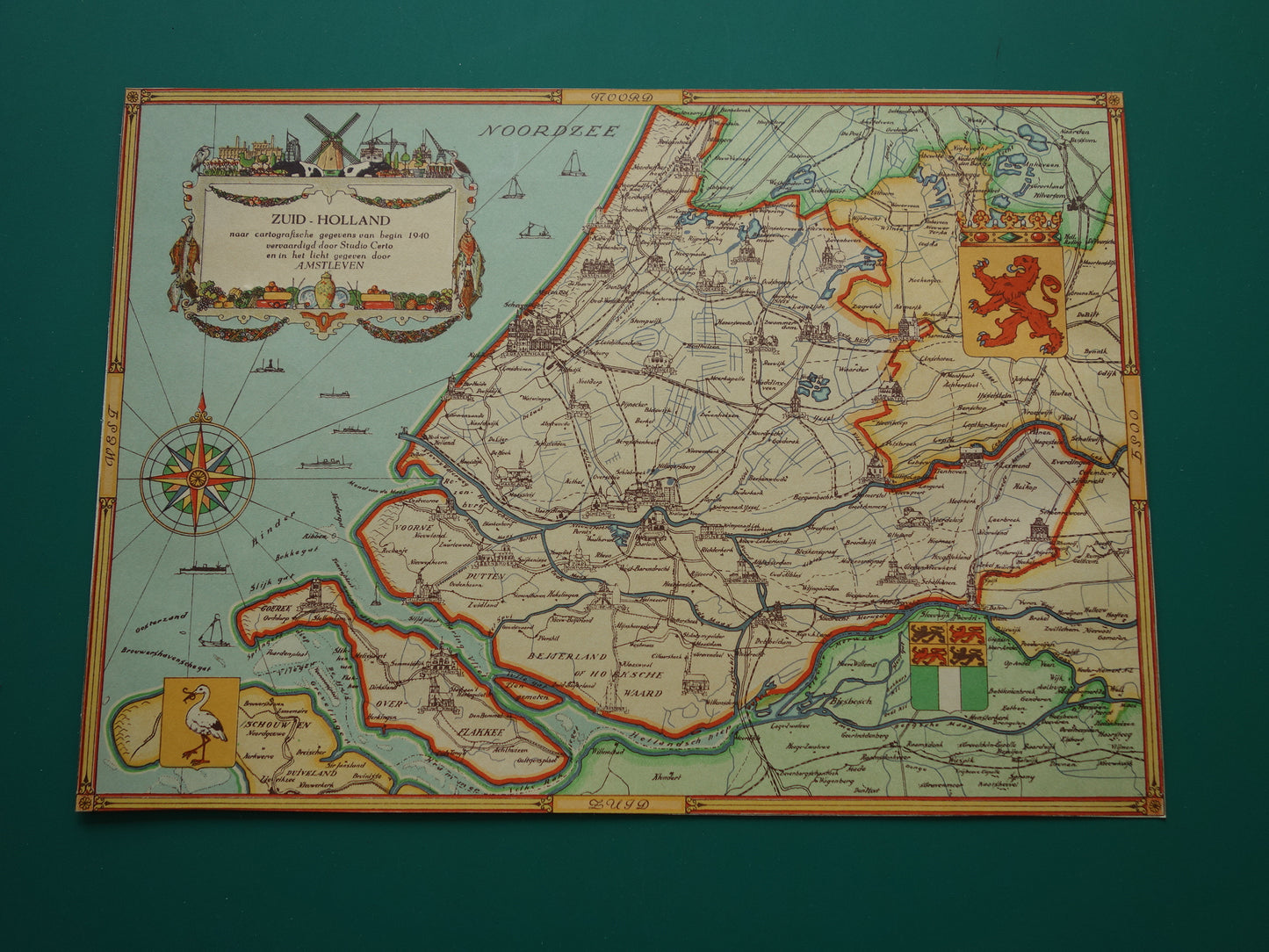 ZUID-HOLLAND Vintage kaart van de provincie Zuid-Holland uit 1947 Oude historische landkaart