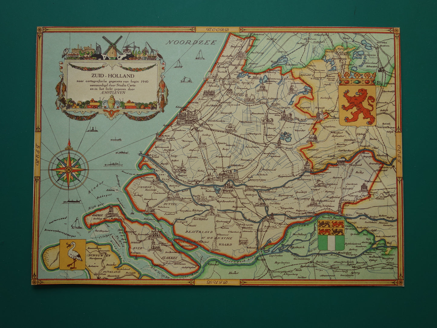 ZUID-HOLLAND Vintage kaart van de provincie Zuid-Holland uit 1947 Oude historische landkaart