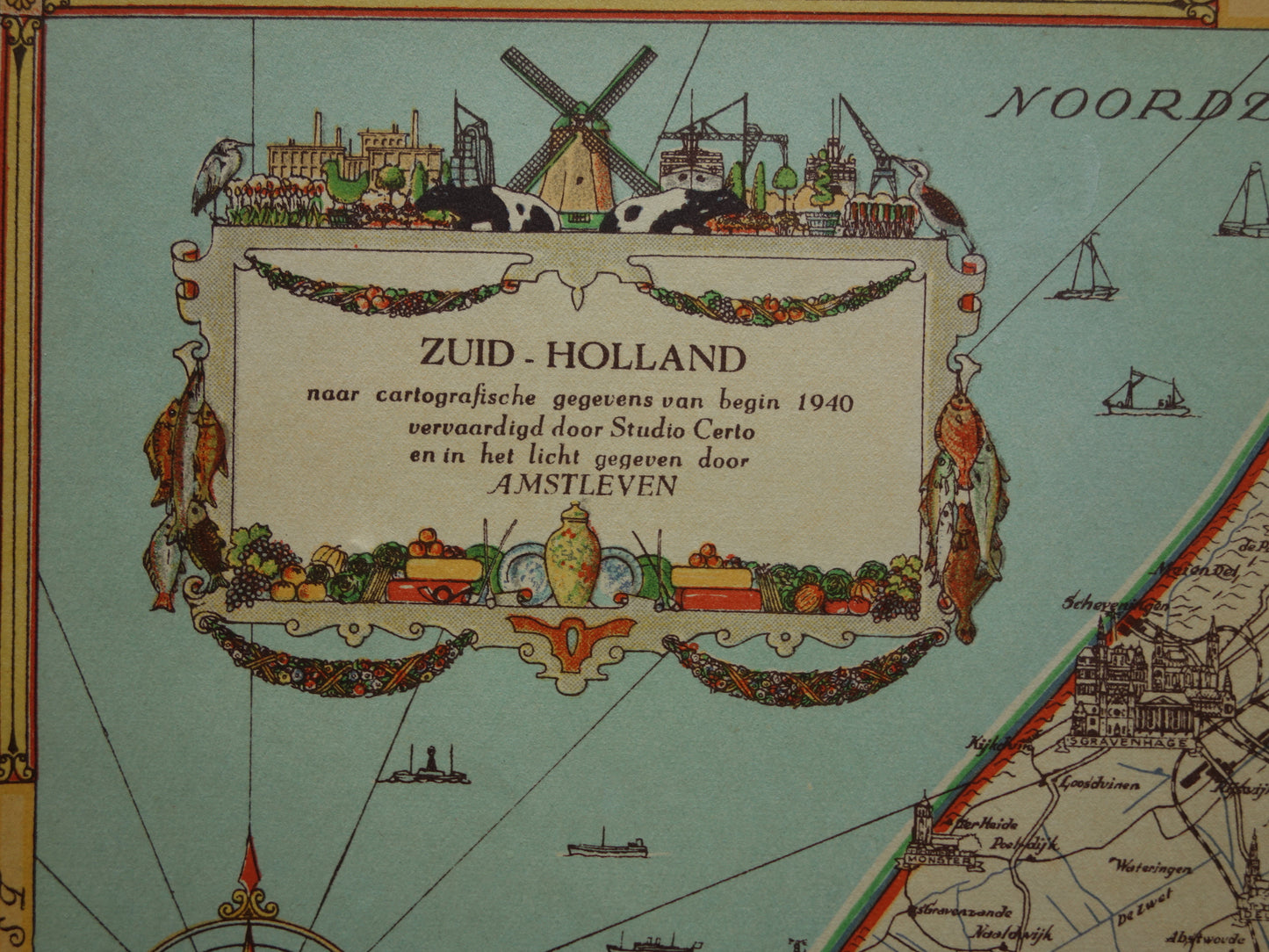 ZUID-HOLLAND Vintage kaart van de provincie Zuid-Holland uit 1947 Oude historische landkaart