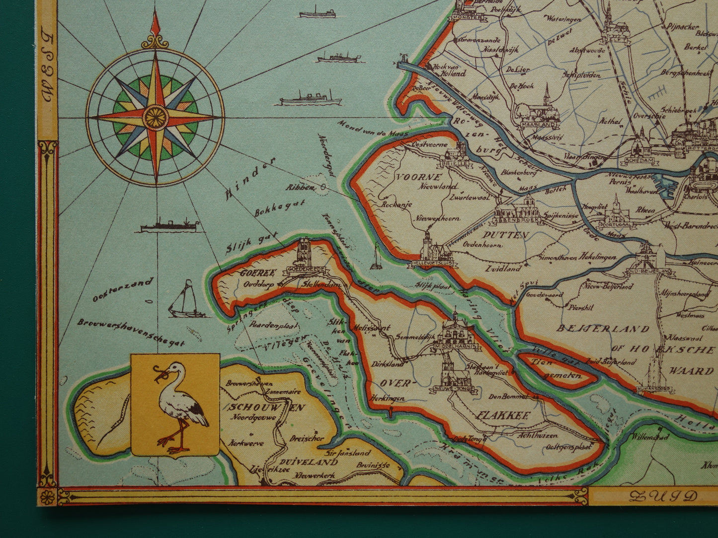 ZUID-HOLLAND Vintage kaart van de provincie Zuid-Holland uit 1947 Oude historische landkaart