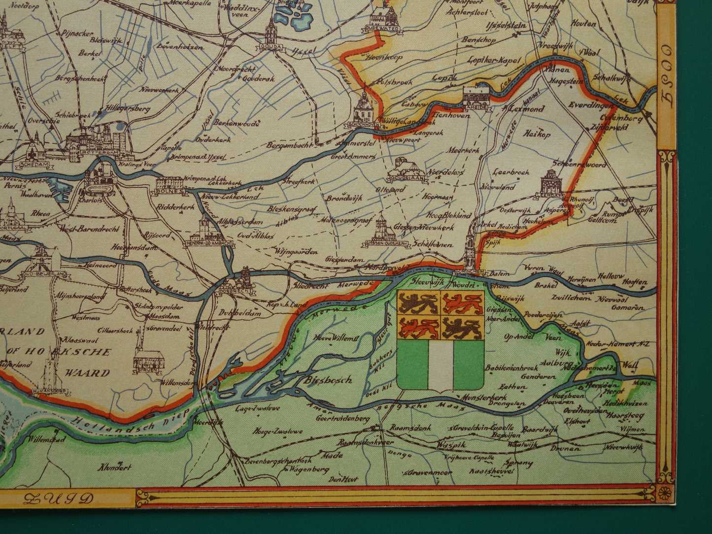 ZUID-HOLLAND Vintage kaart van de provincie Zuid-Holland uit 1947 Oude historische landkaart