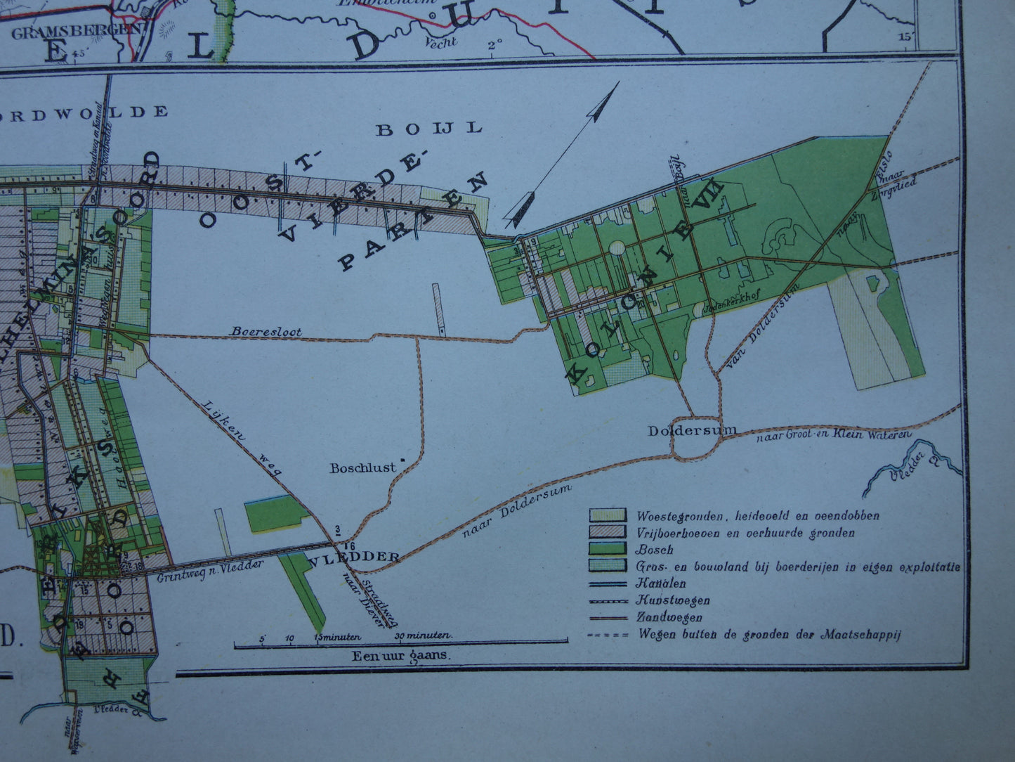 DRENTHE Oude landkaart van de provincie Drenthe uit 1916 originele vintage kaart Assen Maatschappij Weldadigheid