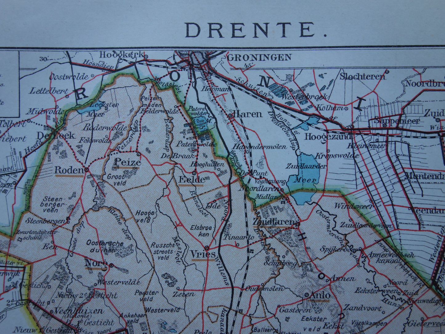 Assen oude kaart landkaart historische print