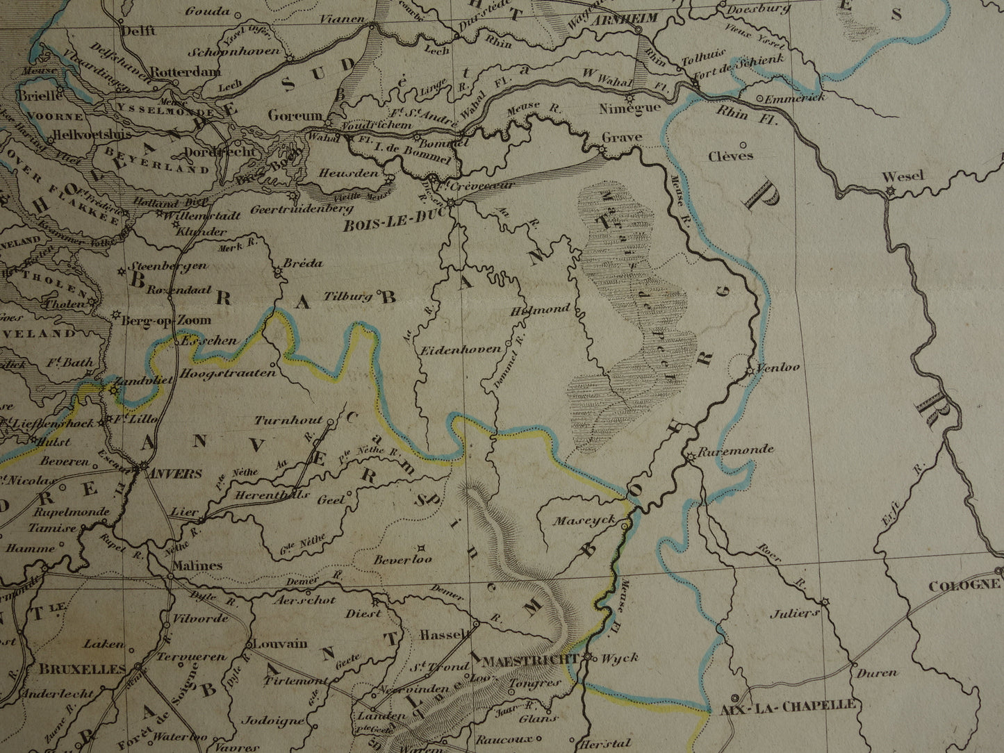 Nederland en België originele antique kaart 1847 oude landkaart met jaartal