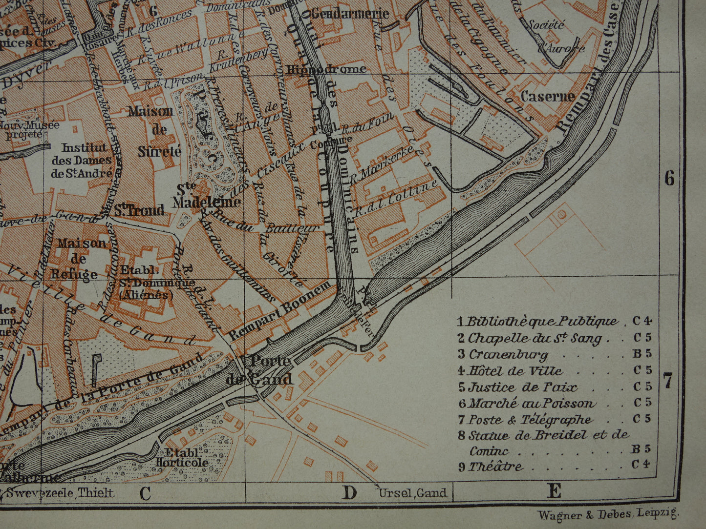 BRUGGE oude kaart van Brugge België uit 1910 kleine originele antieke plattegrond landkaart