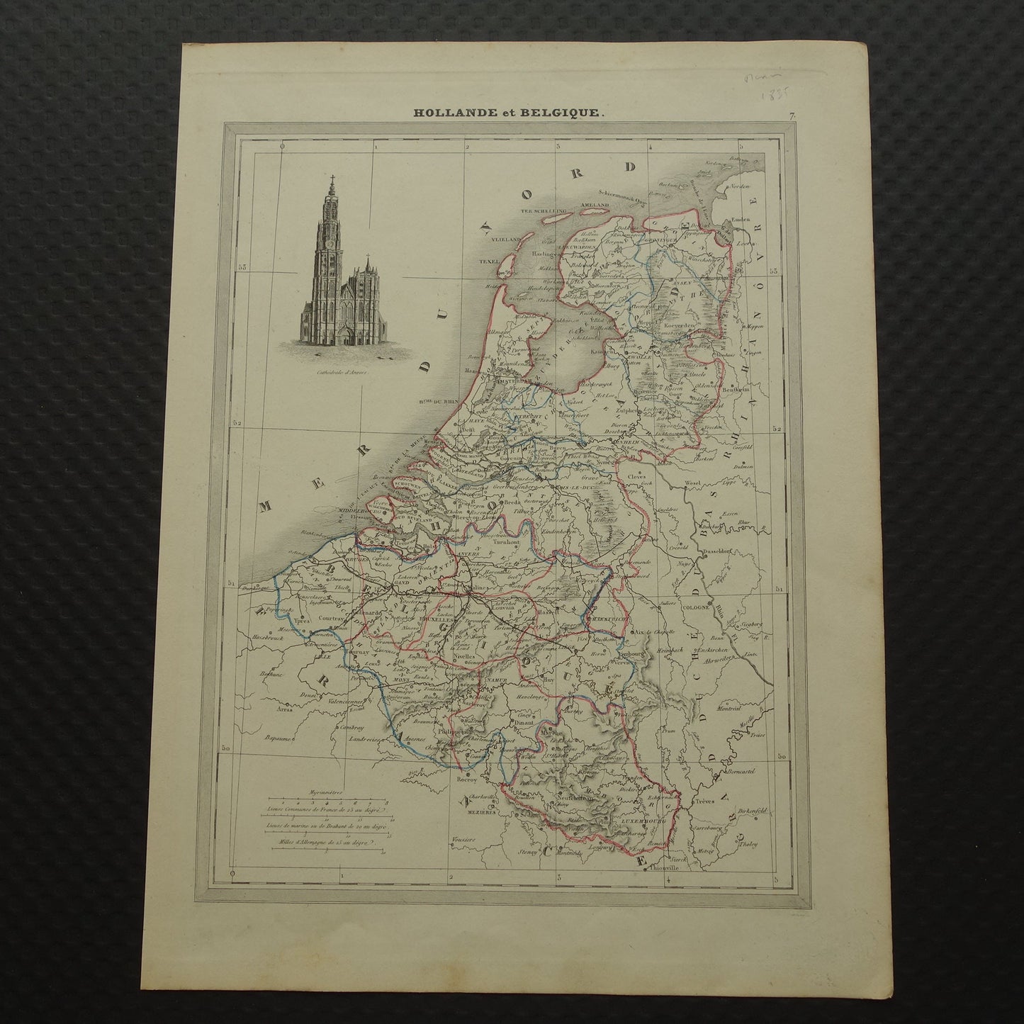 190+ jaar Oude kaart van Nederland en Belgë 1835 originele antieke Franse landkaart
