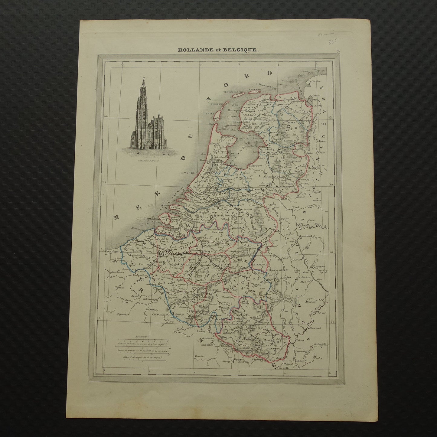190+ jaar Oude kaart van Nederland en Belgë 1835 originele antieke Franse landkaart