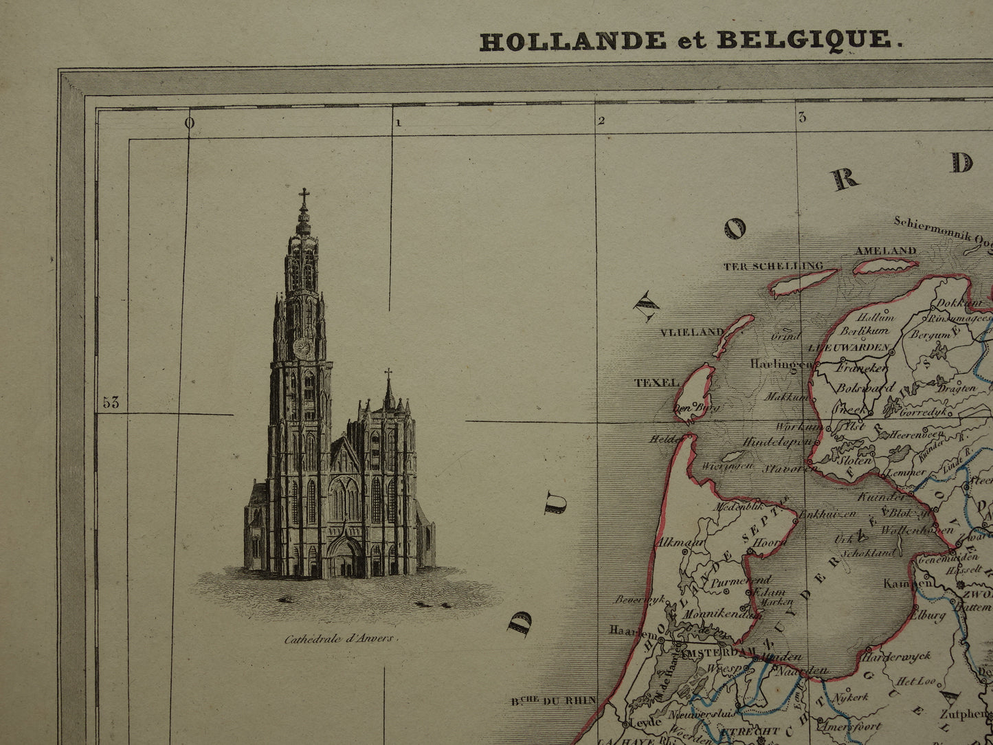 190+ jaar Oude kaart van Nederland en Belgë 1835 originele antieke Franse landkaart