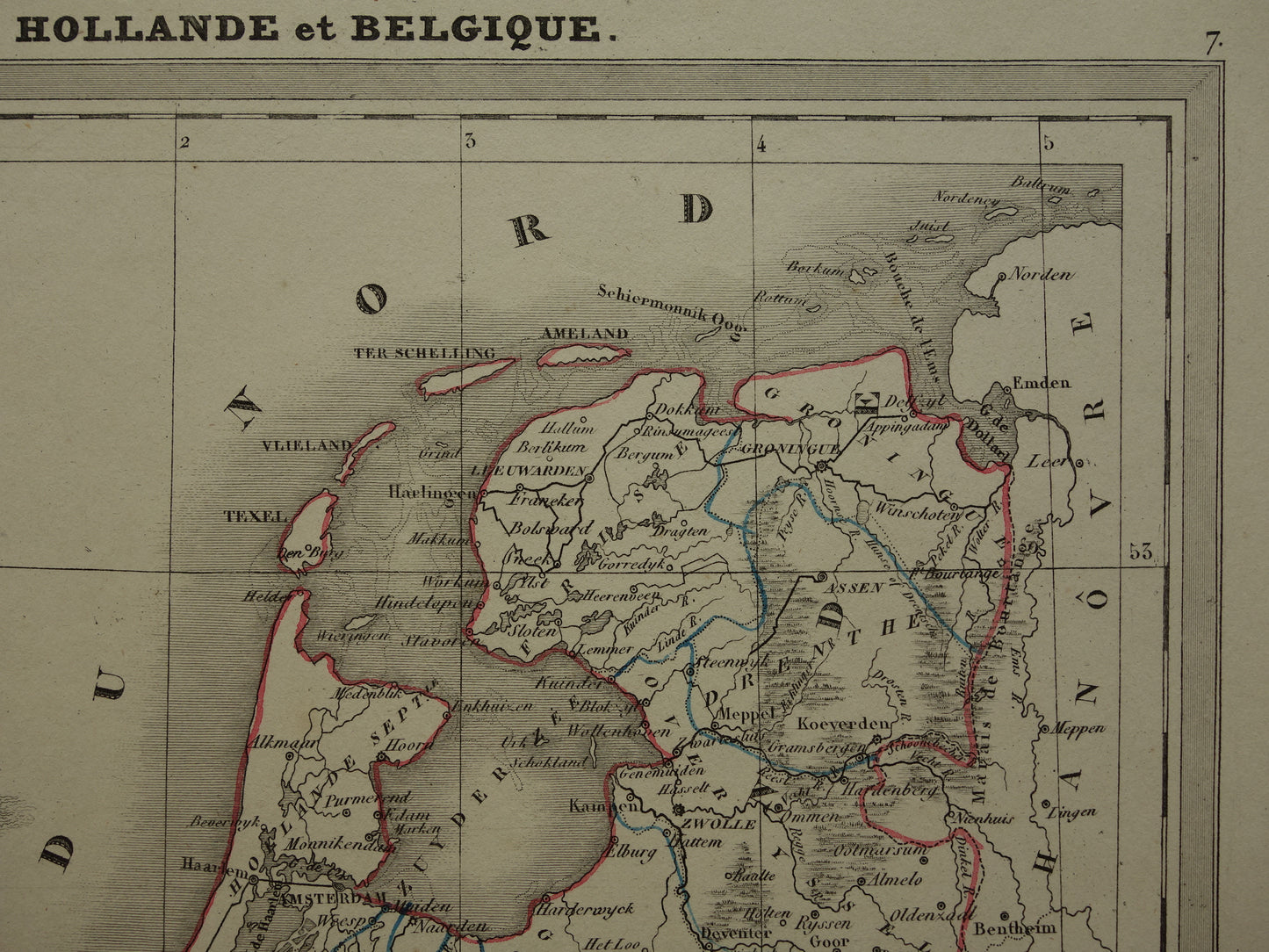 190+ jaar Oude kaart van Nederland en Belgë 1835 originele antieke Franse landkaart