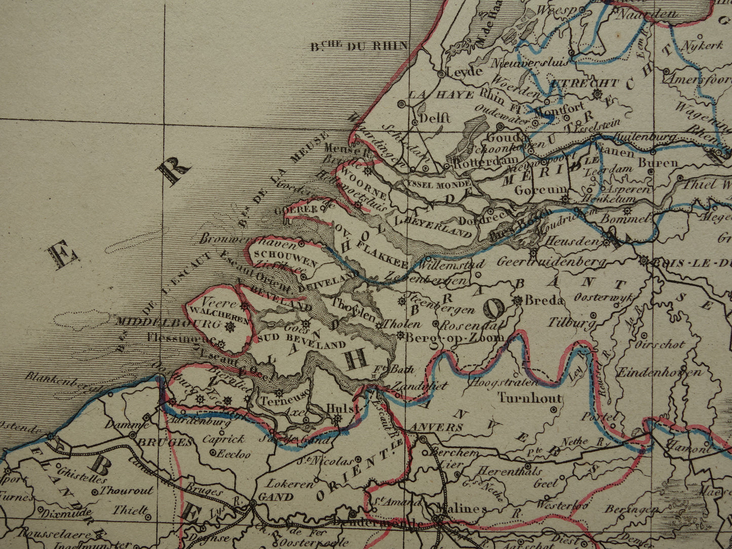 190+ jaar Oude kaart van Nederland en Belgë 1835 originele antieke Franse landkaart