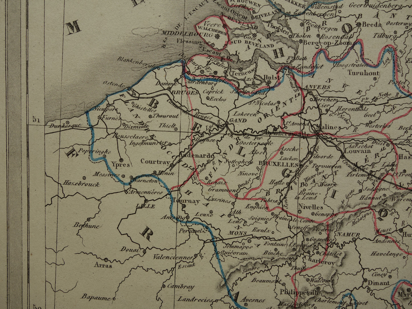 190+ jaar Oude kaart van Nederland en Belgë 1835 originele antieke Franse landkaart