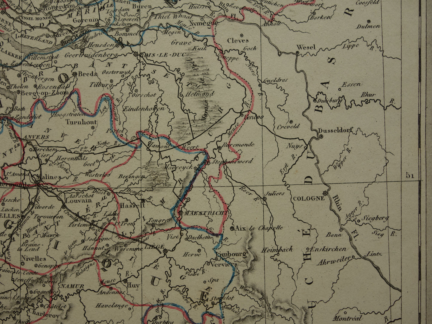 190+ jaar Oude kaart van Nederland en Belgë 1835 originele antieke Franse landkaart