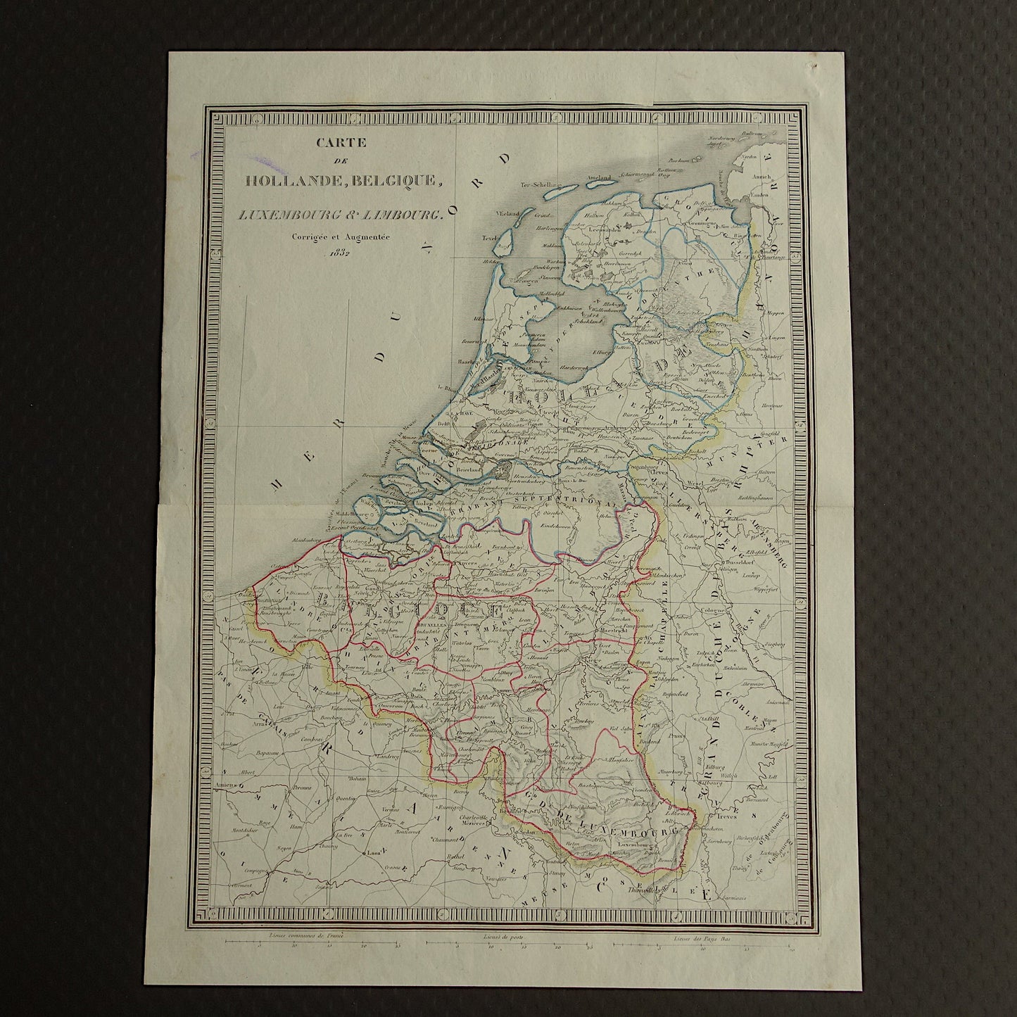 Nederland en België oude landkaart 1832 antieke kaart met jaartal