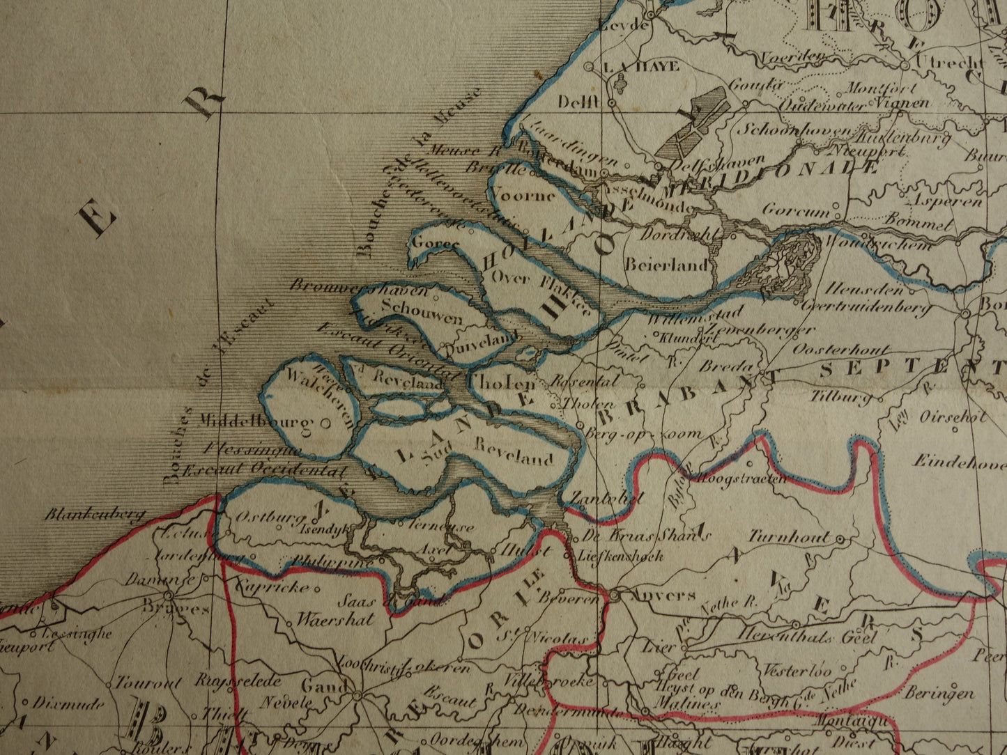 Nederland en België oude landkaart 1832 antieke kaart met jaartal