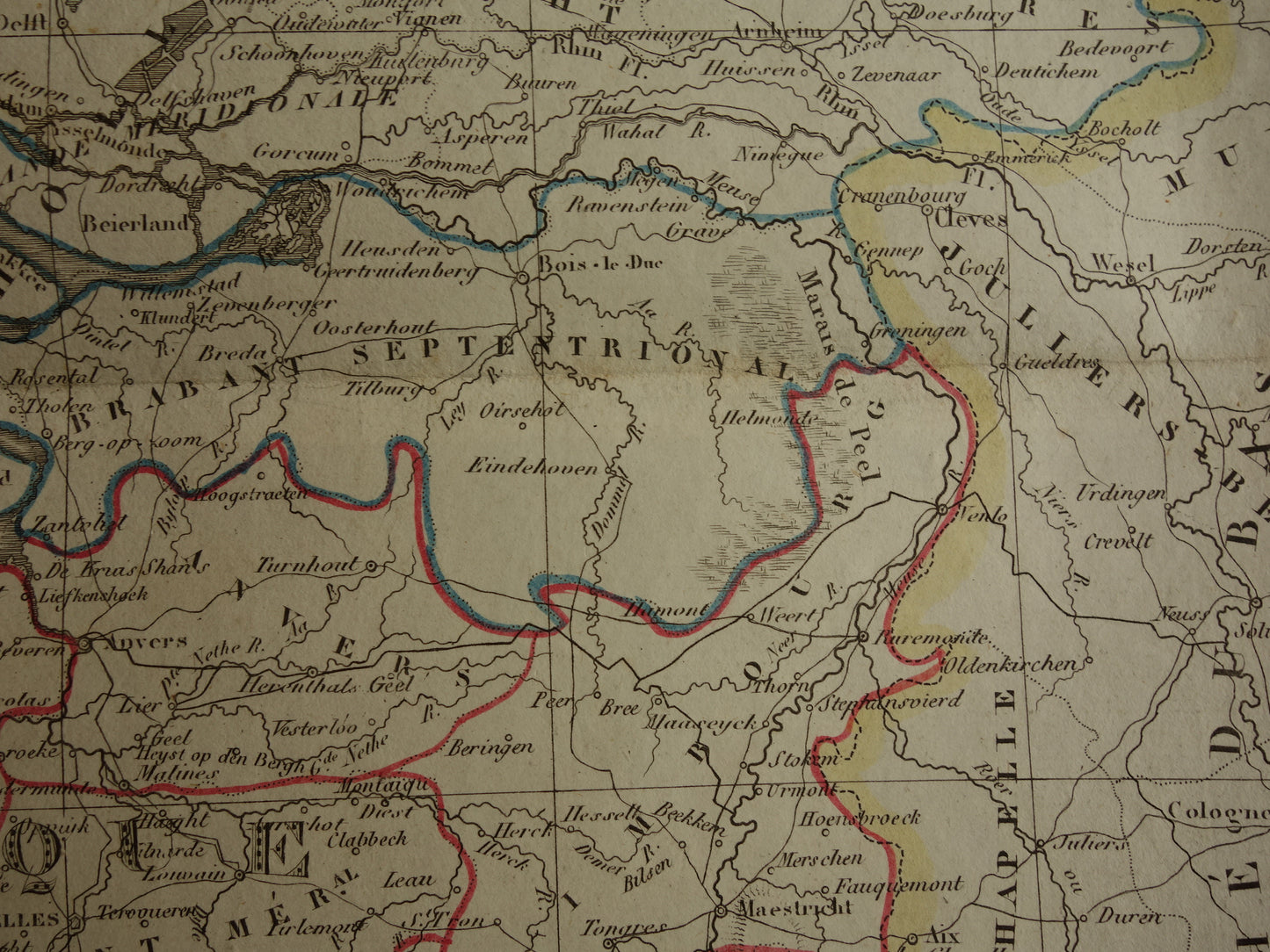 Nederland en België oude landkaart 1832 antieke kaart met jaartal