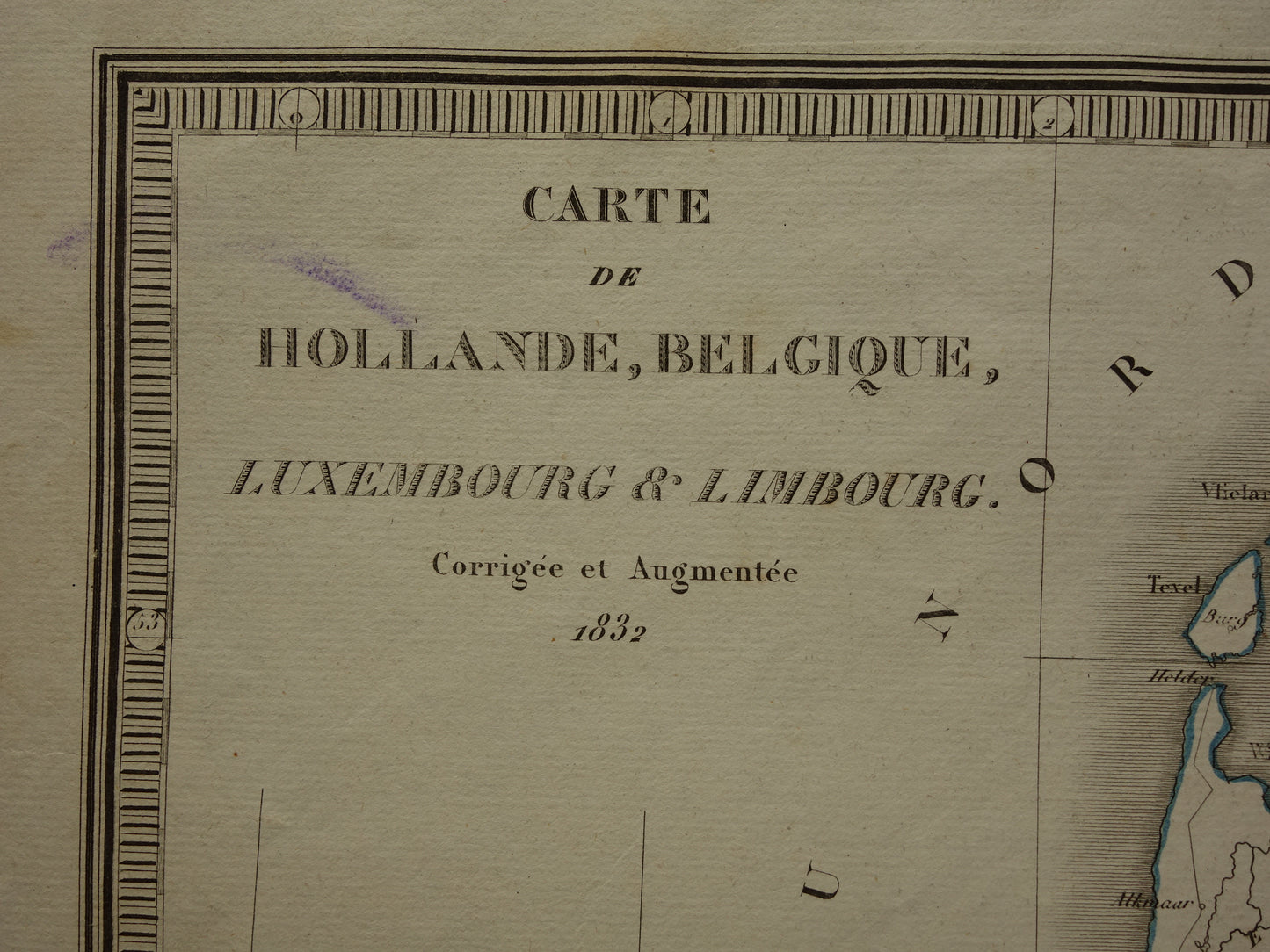 Carte de Hollande, Belgique, Luxembourg & Limbourg Corrigee et augmentee 1832