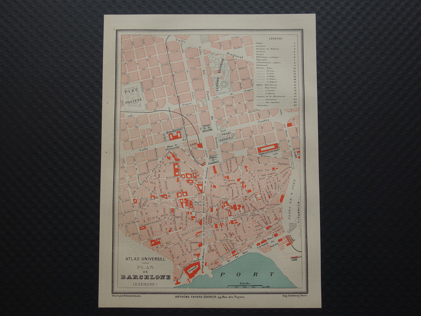 BARCELONA oude kaart van Barcelona Spanje uit 1877 originele antieke plattegrond vintage kaarten