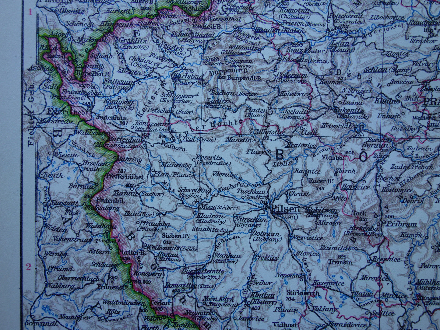 TSJECHIË oude landkaart van Tsjechië originele vintage van Bohemen en Moravië in 1928