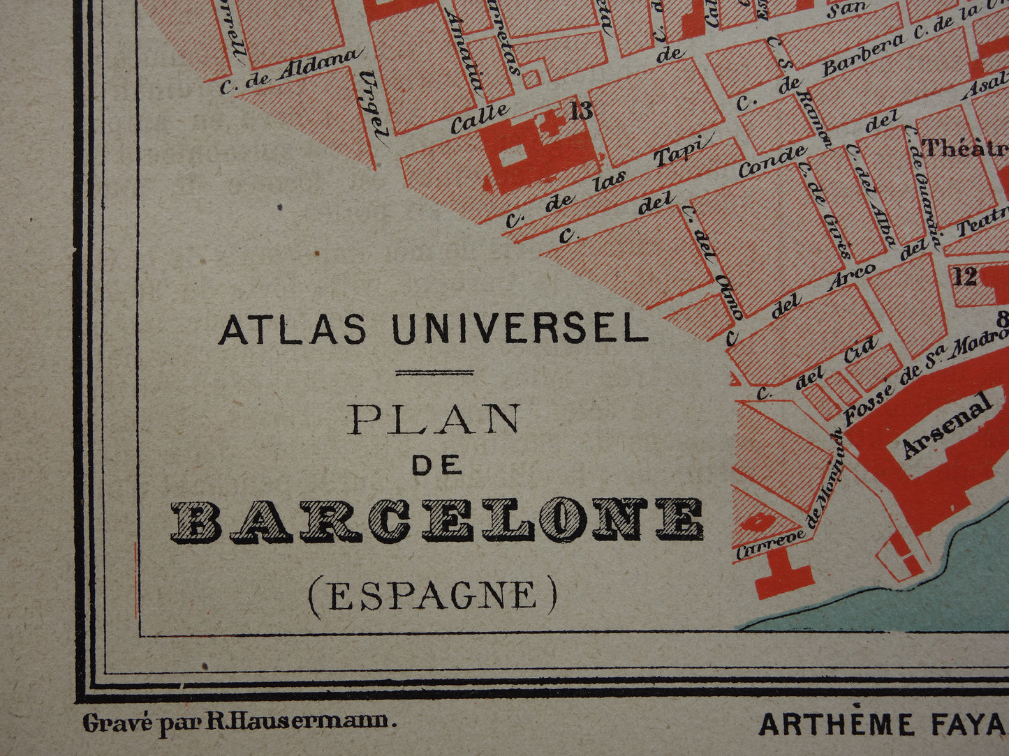 BARCELONA oude kaart van Barcelona Spanje uit 1877 originele antieke plattegrond vintage kaarten