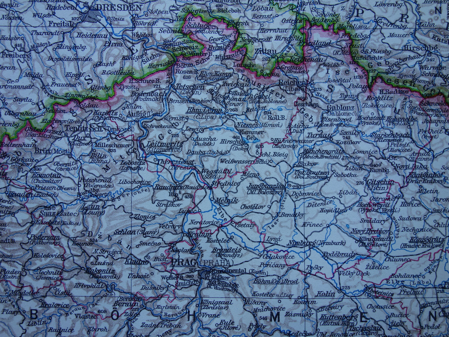 TSJECHIË oude landkaart van Tsjechië originele vintage van Bohemen en Moravië in 1928
