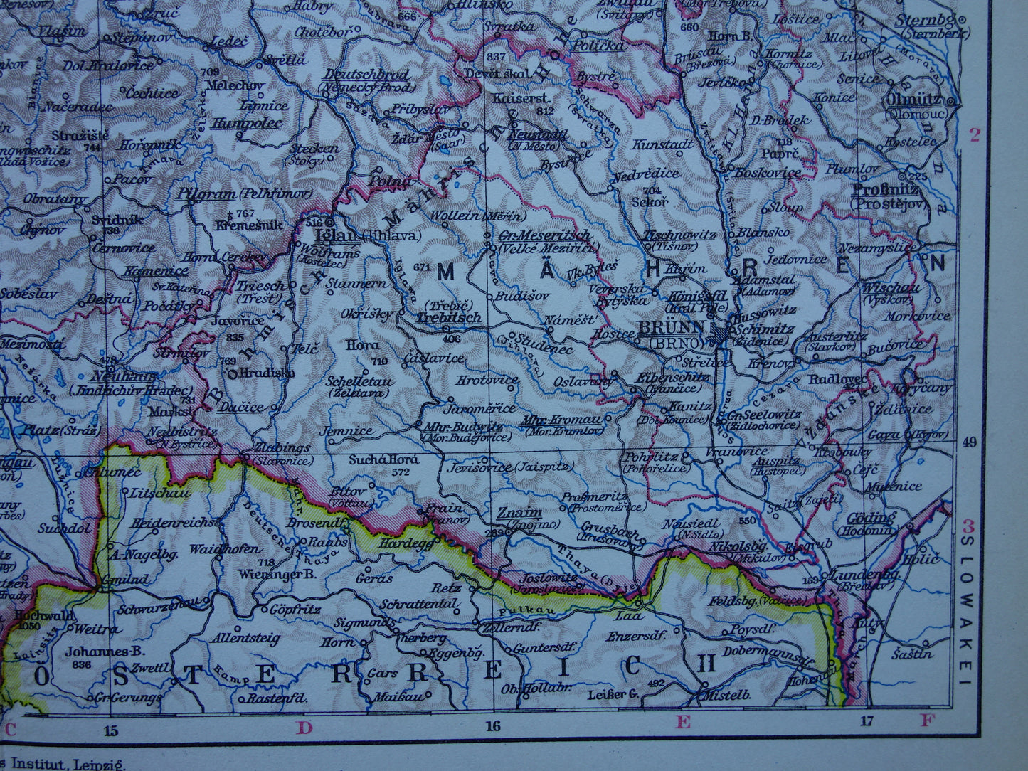 TSJECHIË oude landkaart van Tsjechië originele vintage van Bohemen en Moravië in 1928