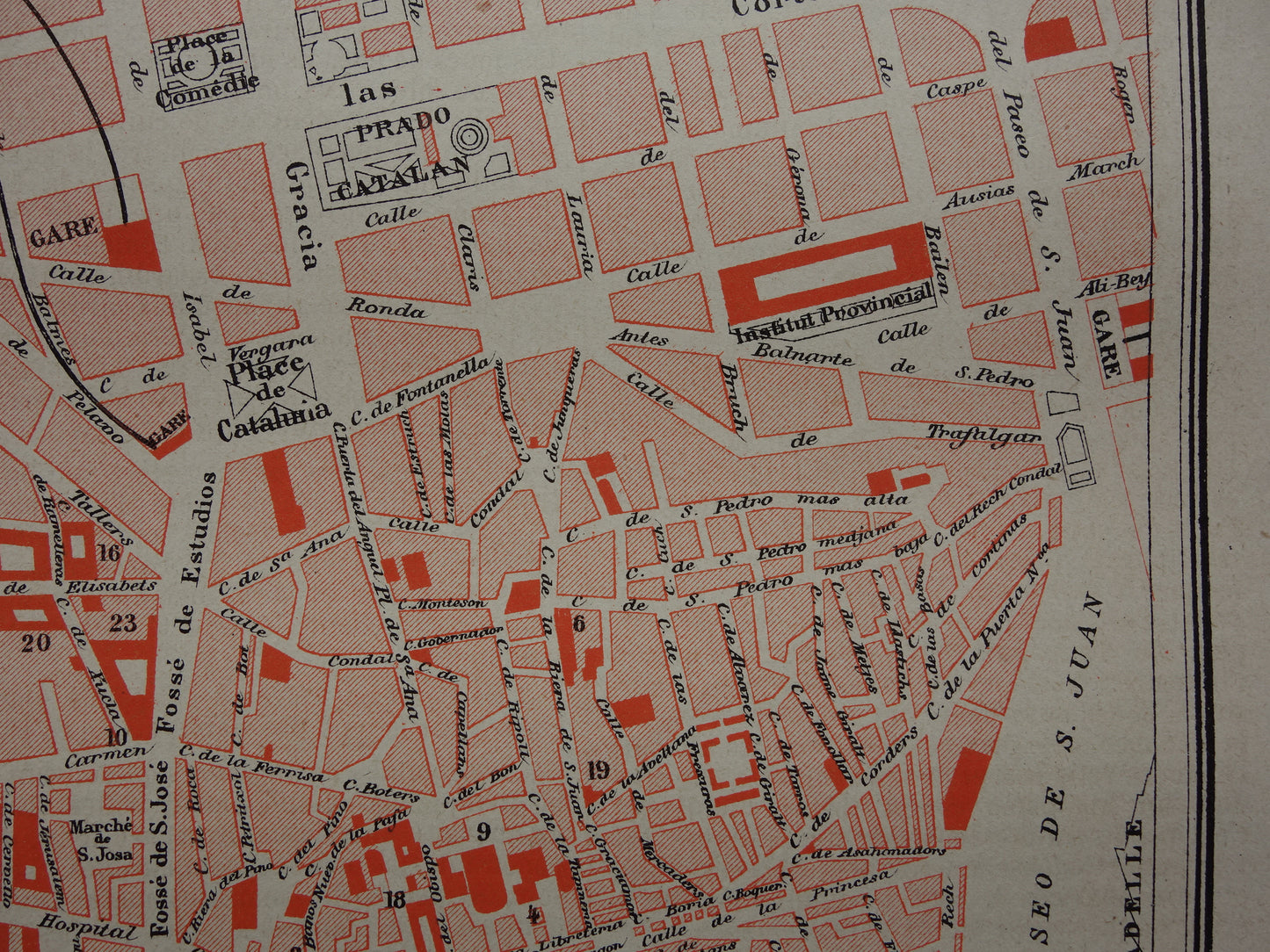 BARCELONA oude kaart van Barcelona Spanje uit 1877 originele antieke plattegrond vintage kaarten