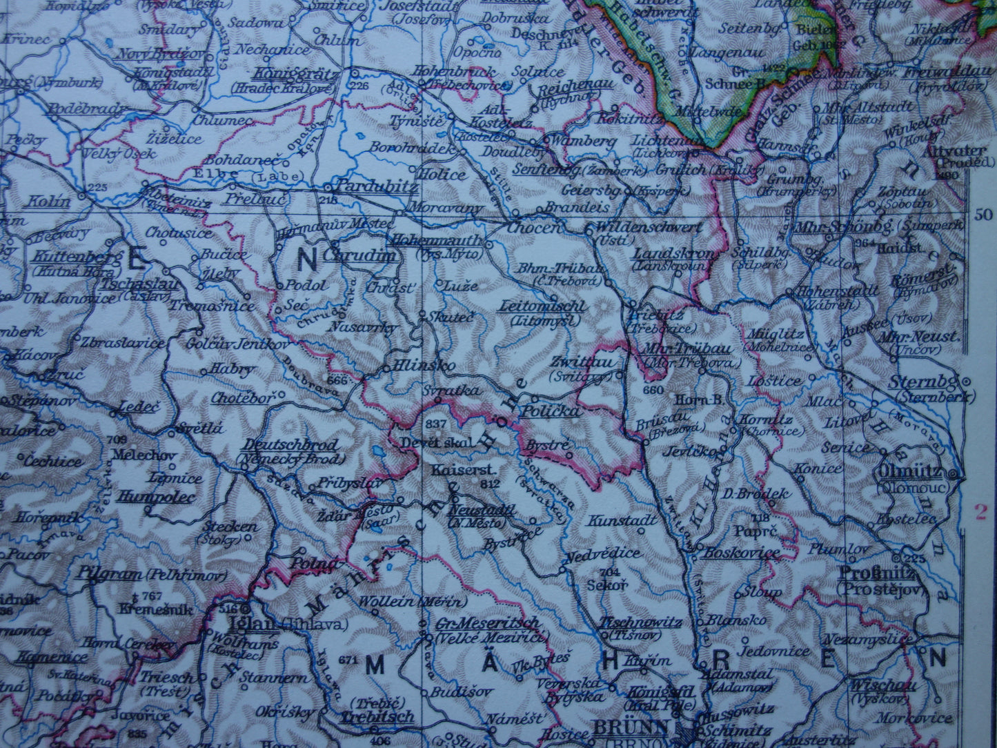 TSJECHIË oude landkaart van Tsjechië originele vintage van Bohemen en Moravië in 1928
