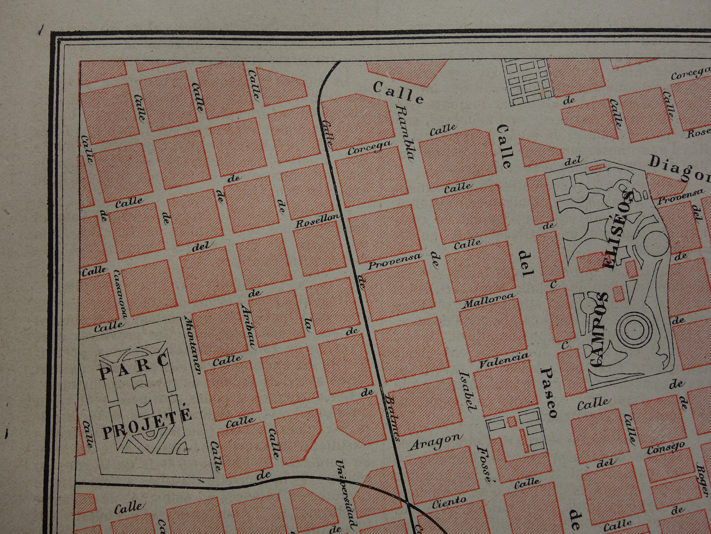 BARCELONA oude kaart van Barcelona Spanje uit 1877 originele antieke plattegrond vintage kaarten