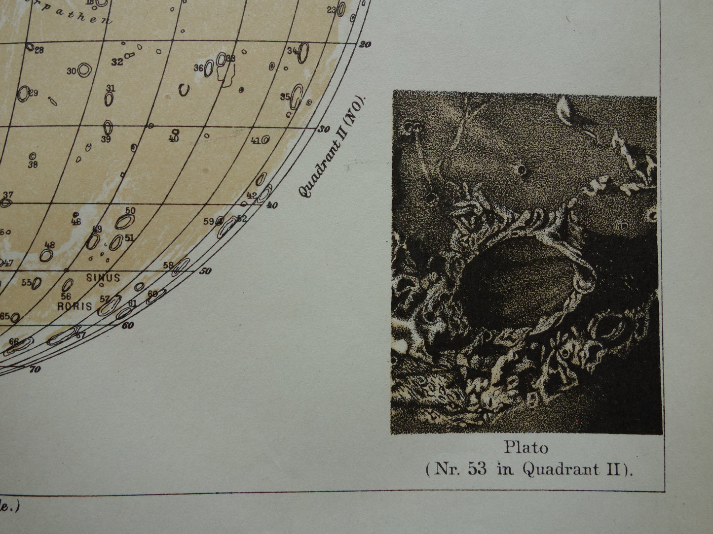 Oude kaart van de Maan originele antieke print zichtbare zijde van de maan - Nederlandse maankaart uit 1919