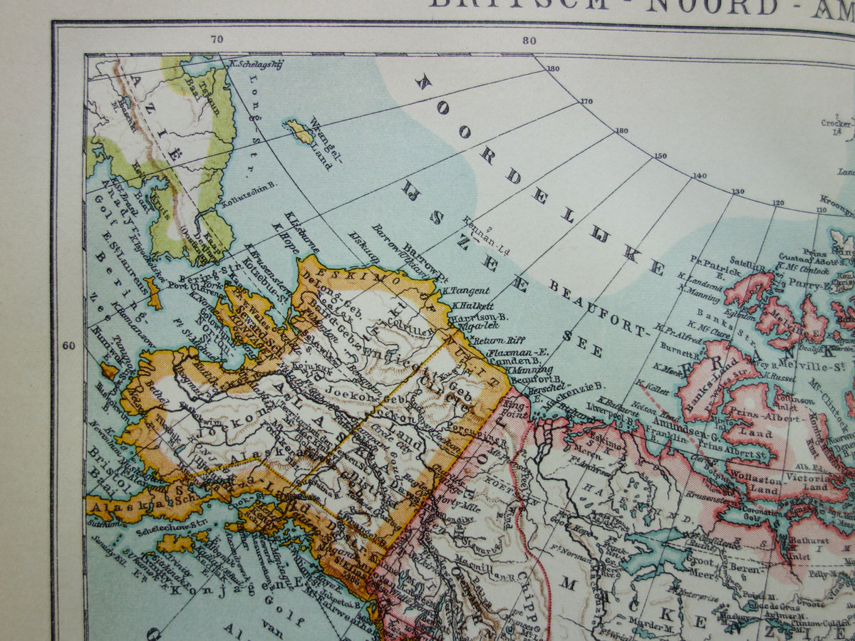 Vintage-Karte von Kanada, Grönland und Alaska, originale antike niederländische Karte - alte Karten