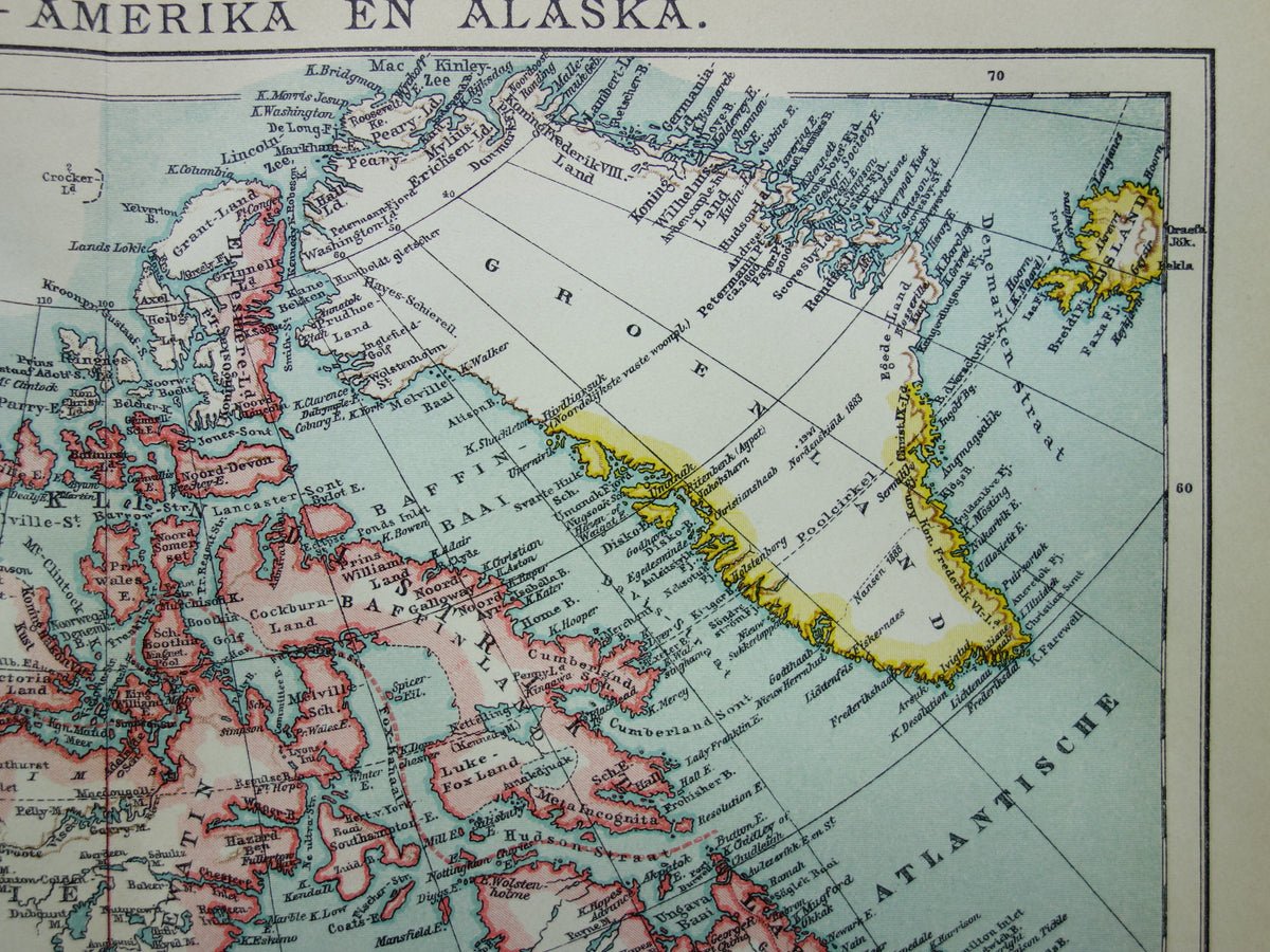 Vintage-Karte von Kanada, Grönland und Alaska, originale antike niederländische Karte - alte Karten
