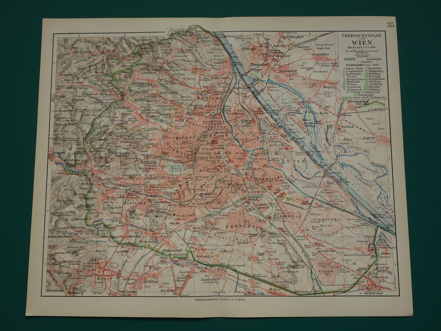 Wenen oude kaart van Wenen Oostenrijk uit 1905 originele antieke plattegrond vintage kaarten