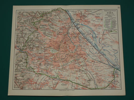 Wenen oude kaart van Wenen Oostenrijk uit 1905 originele antieke plattegrond vintage kaarten