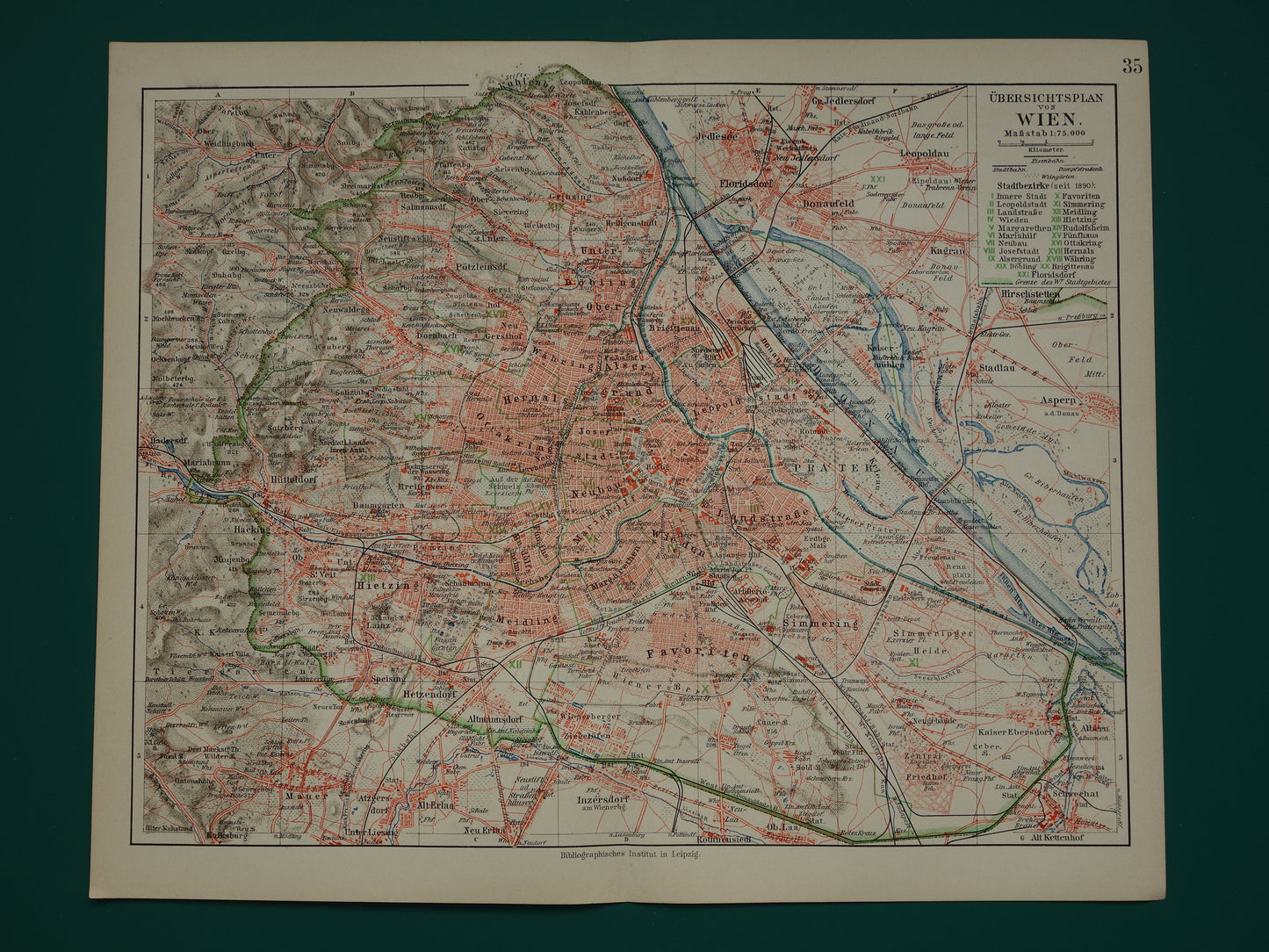 Wenen oude kaart van Wenen Oostenrijk uit 1905 originele antieke plattegrond vintage kaarten